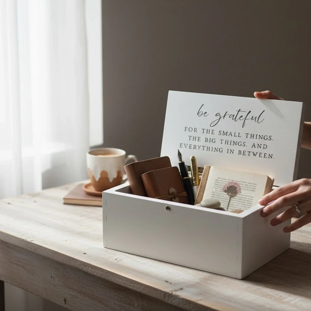 Faith and Gratitude Keepsake Box Store your cherished memories in style